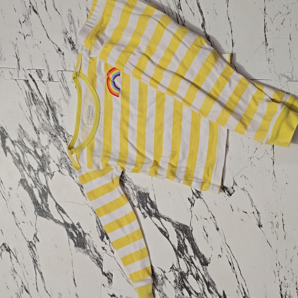 Yellow Striped Kids Pajamas with Rainbow Patch